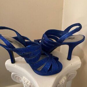 Fioni Royal Blue glitter shoes, size 7, 3-inch heels